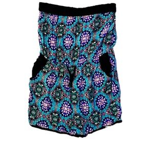 Charlotte Russe Womens Strapless Romper Blue Pink Kaleidoscope Print Size L